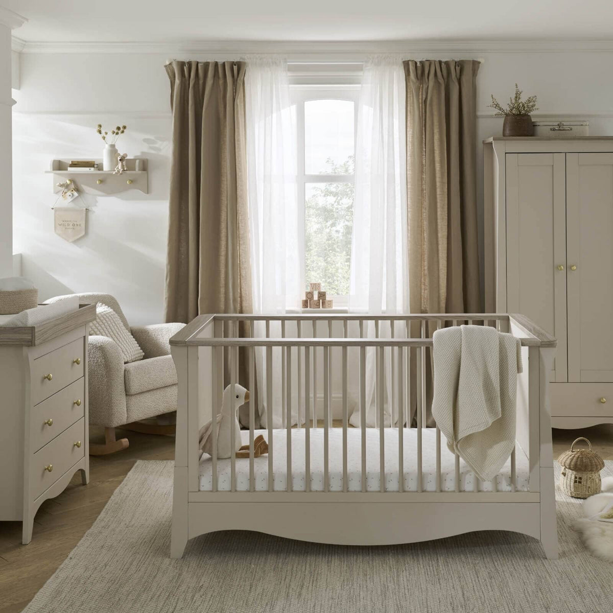 Cuddle Co Clara 3 Piece Nursery Furniture Set (Cot Bed, Wardrobe & Dresser) - Cashmere