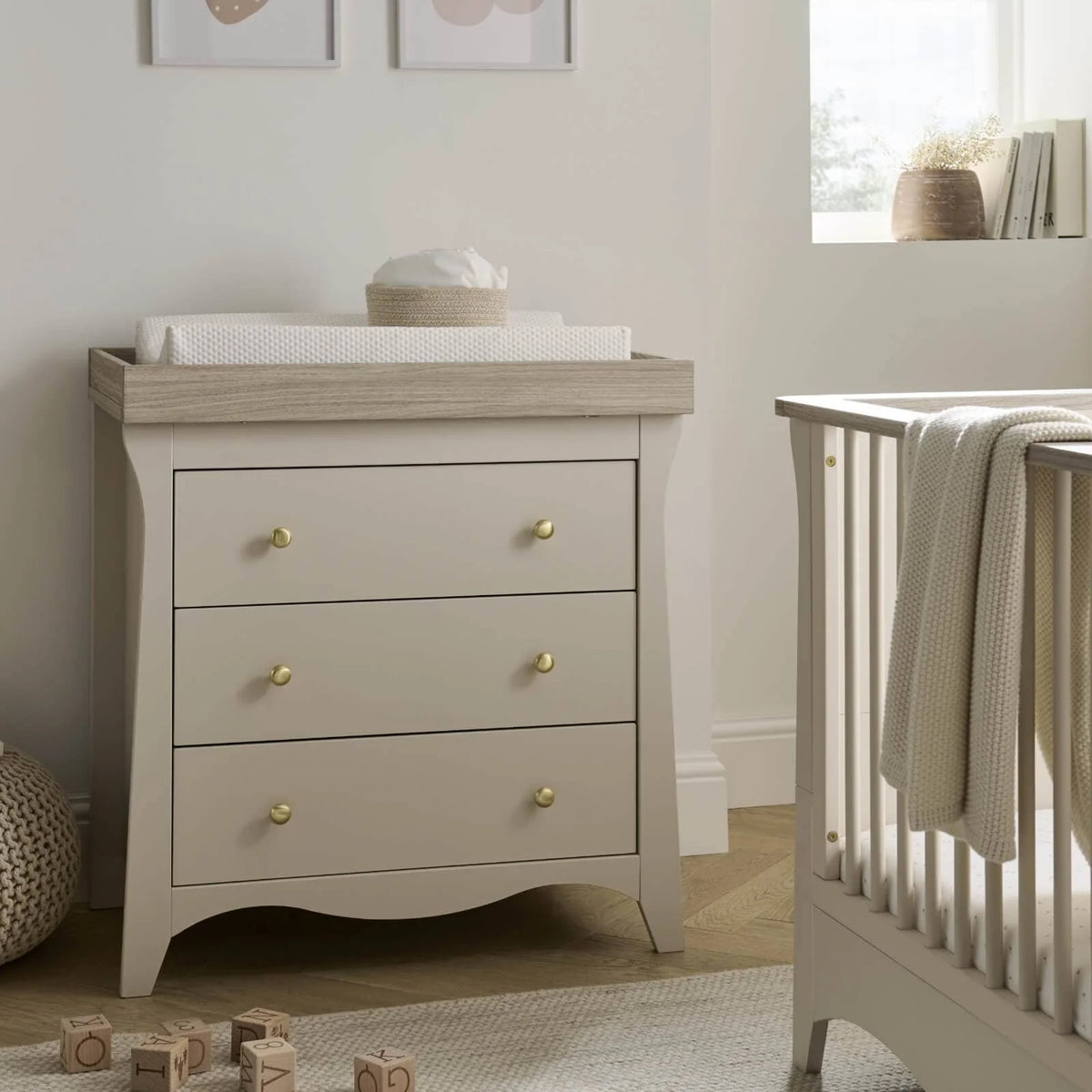 Cuddle Co Clara 3 Piece Nursery Furniture Set (Cot Bed, Wardrobe & Dresser) - Cashmere
