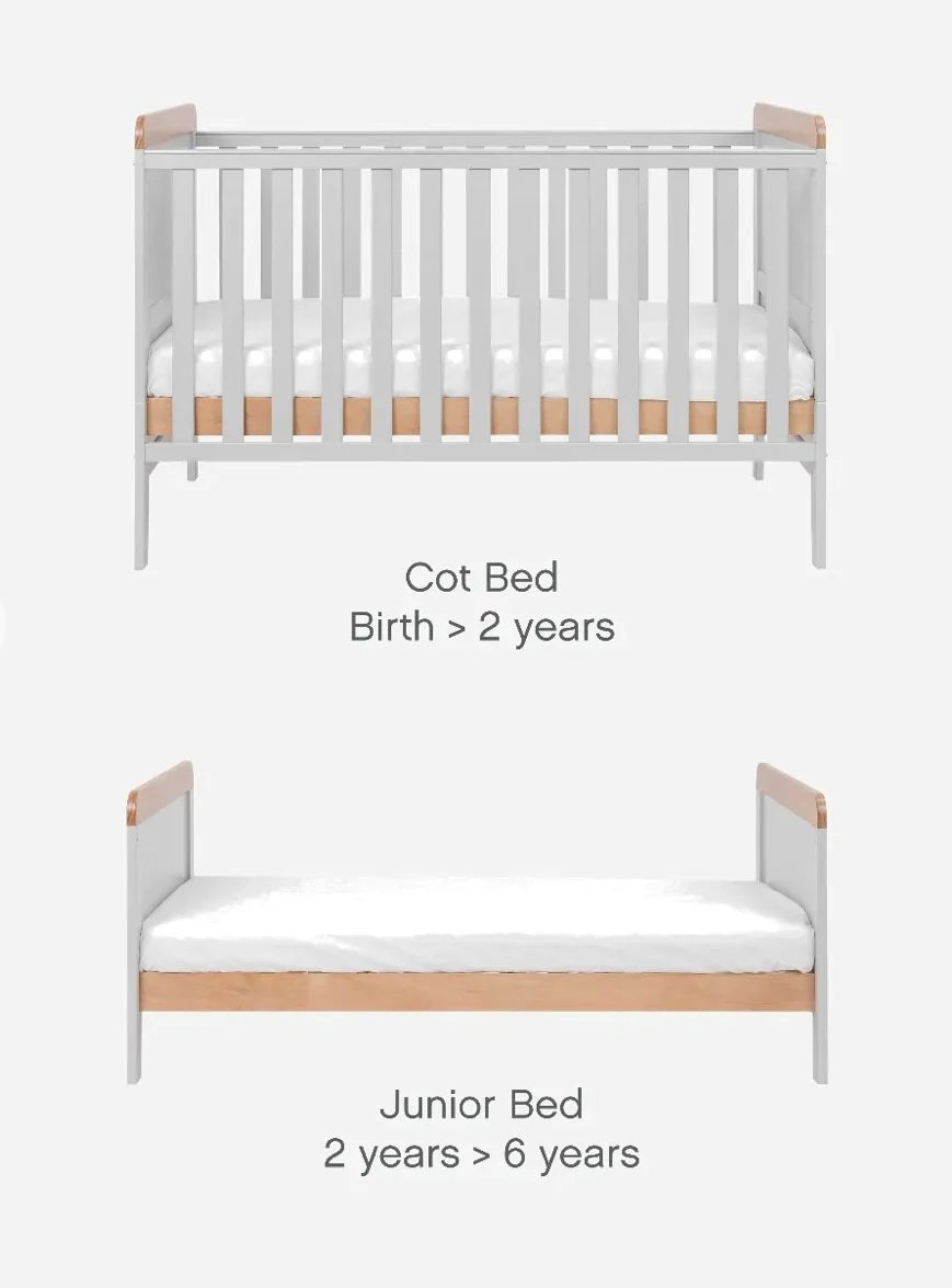 Tutti Bambini Rio Cot Bed with Cot Top Changer & Mattress Honey Oak & Dove Grey