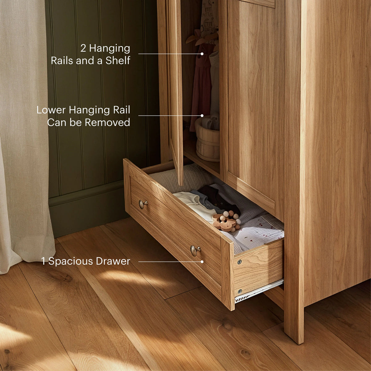 Cuddle Co Burford 3 Piece Nursery Furniture Set - Oak