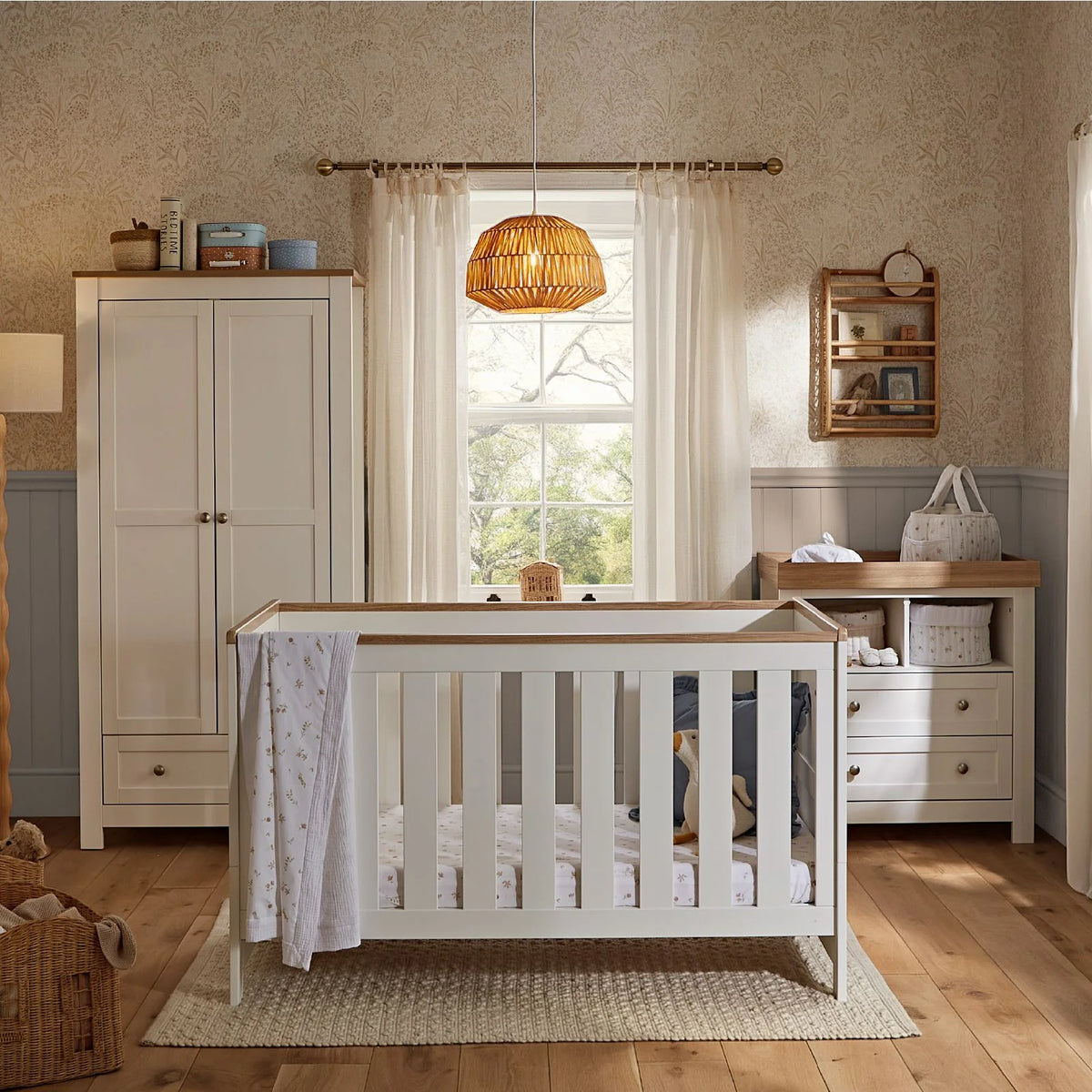 Cuddle Co Burford 3 Piece Nursery Furniture Set - White & Oak
