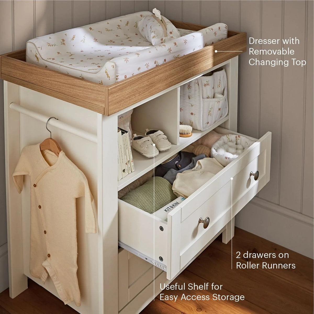 Cuddle Co Burford 3 Piece Nursery Furniture Set - White & Oak