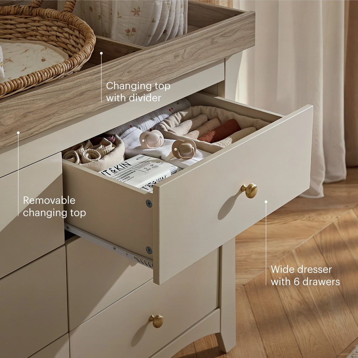 Cuddle Co Clara Luxe 6 Drawer Dresser - Cashmere & Ash Pre Order
