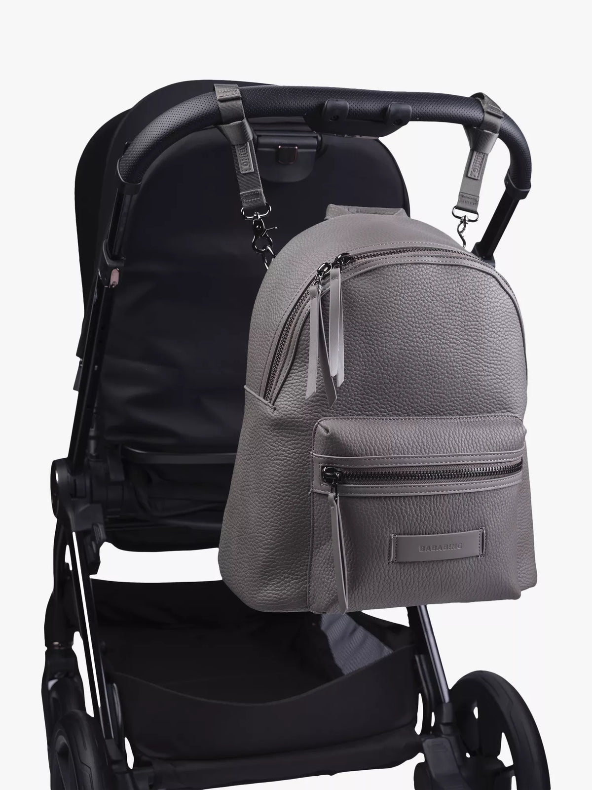 BabaBing! Luca Tumbled Vegan Leather Backpack Changing Bag, Grey