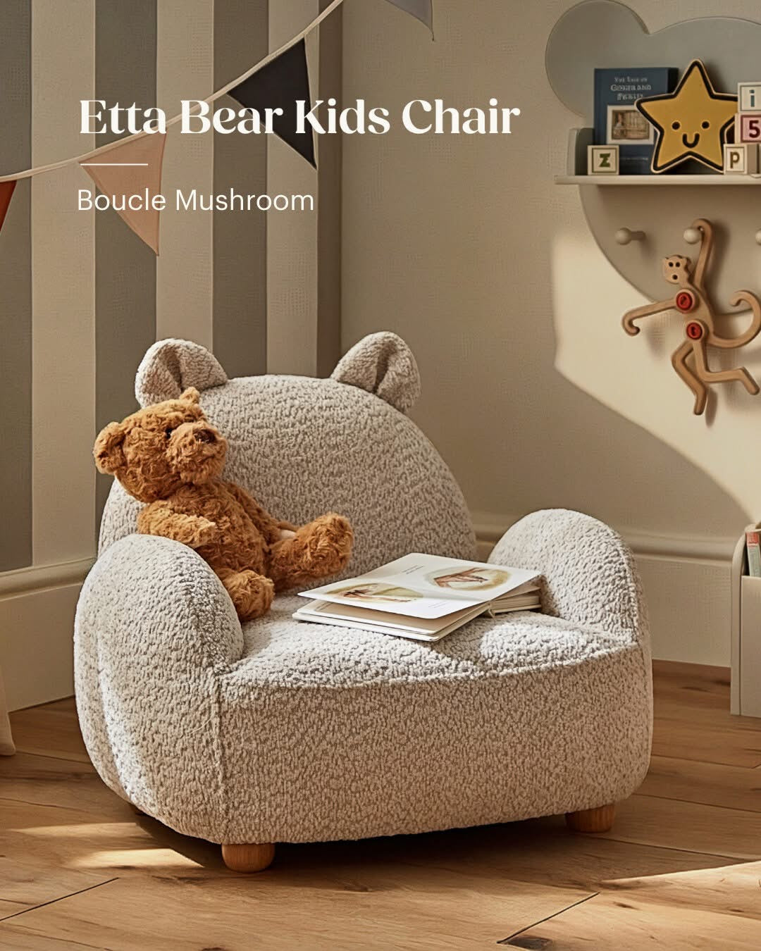 Cuddle Co Etta Bear Kids Chair - Boucle Mushroom