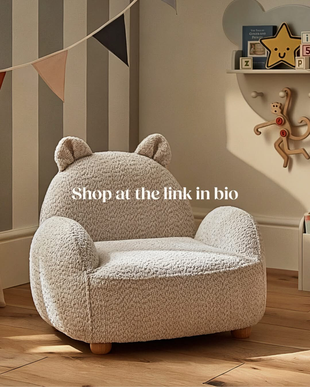 Cuddle Co Etta Bear Kids Chair - Boucle Mushroom