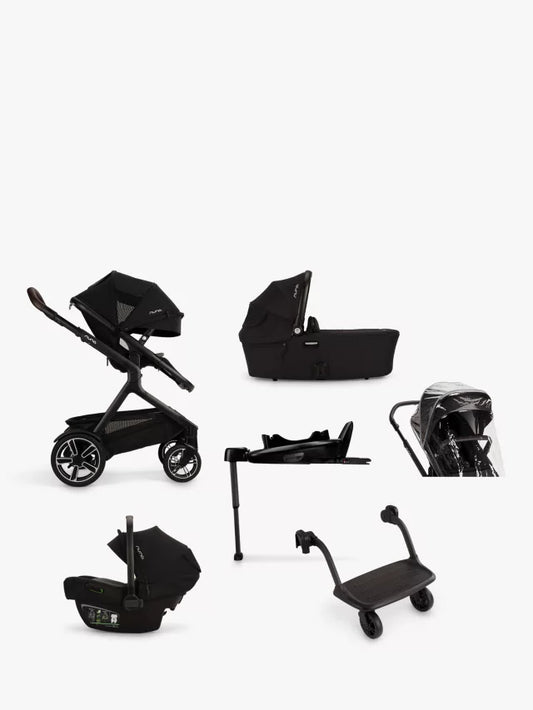 Nuna Demi Next Pushchair, Carrycot and Accessories with PIPA Next Car Seat Bundle, Caviar Ex Display