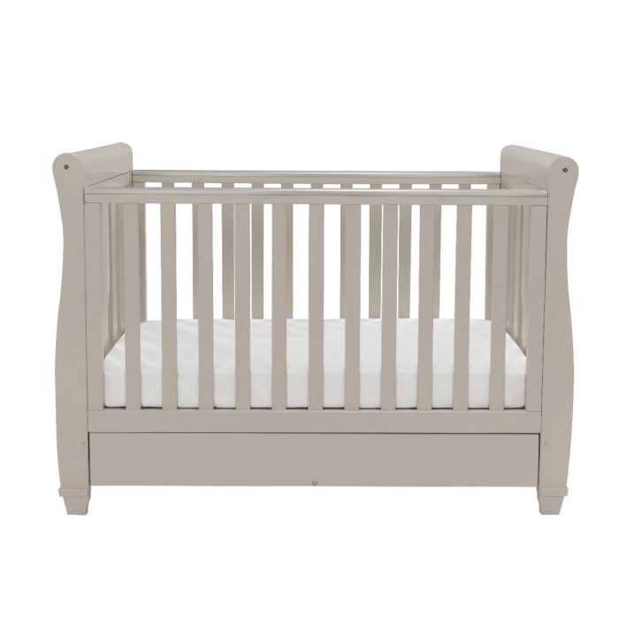 Babymore Eva Sleigh Cot Bed Drop side with Drawer Cashmere