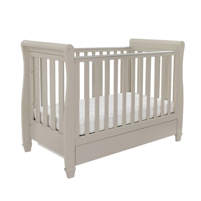 Babymore Eva Sleigh Cot Bed Drop side with Drawer Cashmere