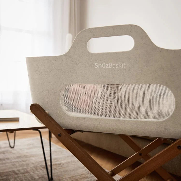 SnuzBaskit Graphite Moses Basket & Walnut Stand