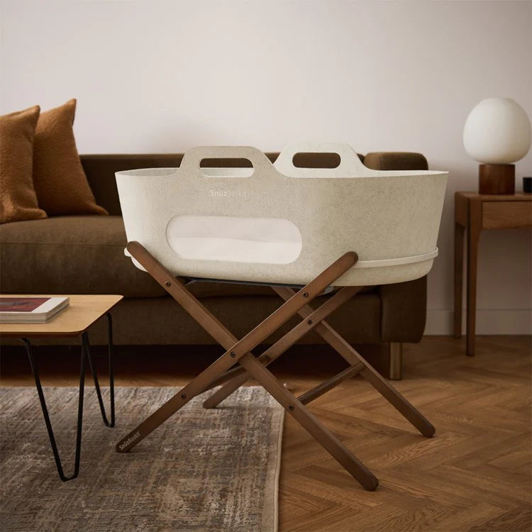 SnuzBaskit Graphite Moses Basket & Walnut Stand