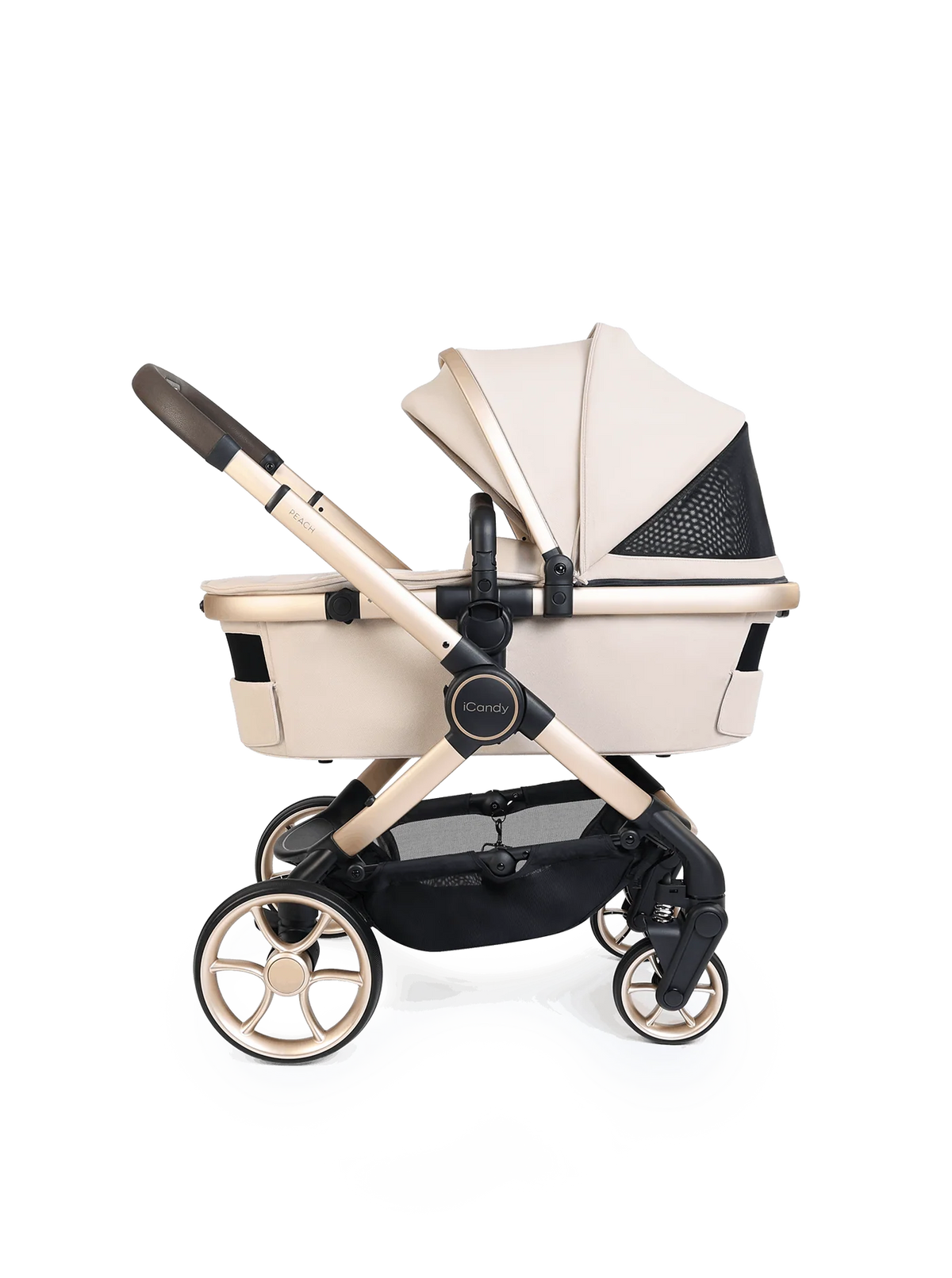 iCandy Peach 8 Biscotti Pushchair and Carrycot - 360 Car Seat Pushchair Bundle Mi Stand and Baby and Beyond Car Seat