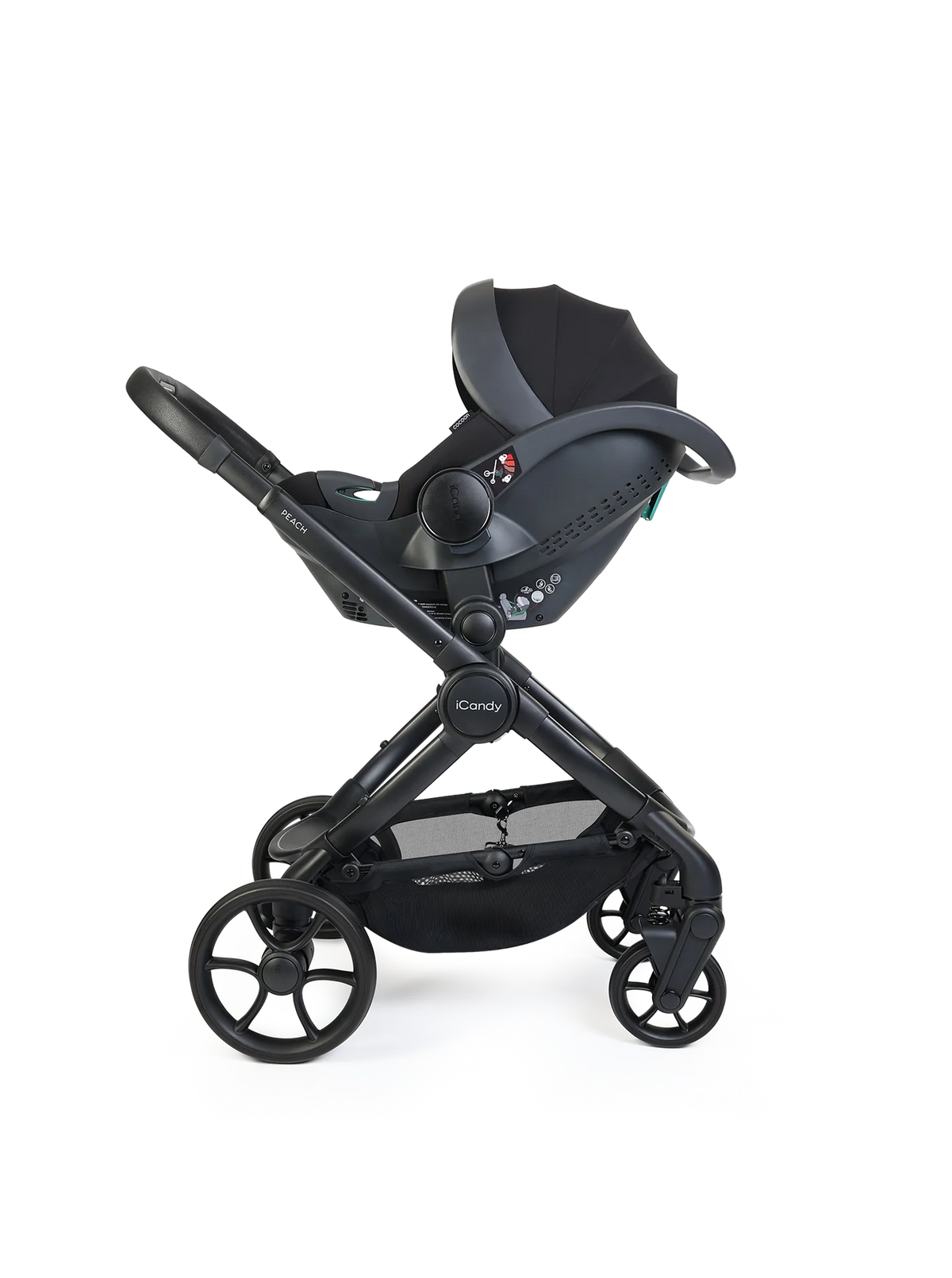 iCandy Peach 8 Black Pushchair and Carrycot - 360 Car Seat Pushchair Bundle