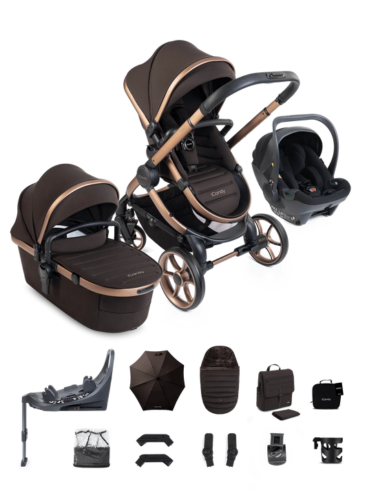 iCandy Peach 8 Pecan Pushchair and Carrycot - 360 Car Seat Pushchair Bundle
