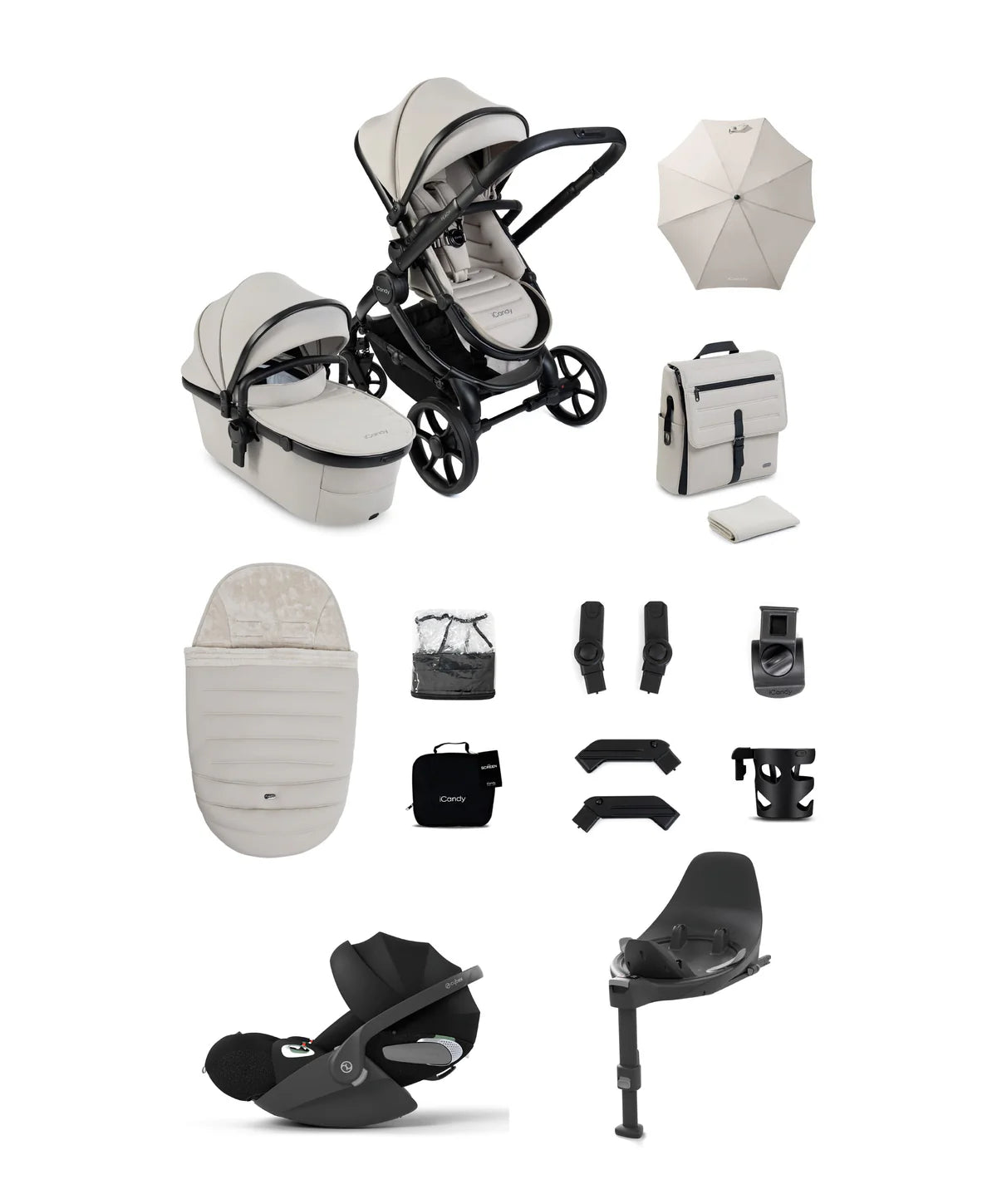 iCandy Peach 8 Complete Bundle with Cybex Cloud T i-Size Rotating Baby Car Seat - Taupe