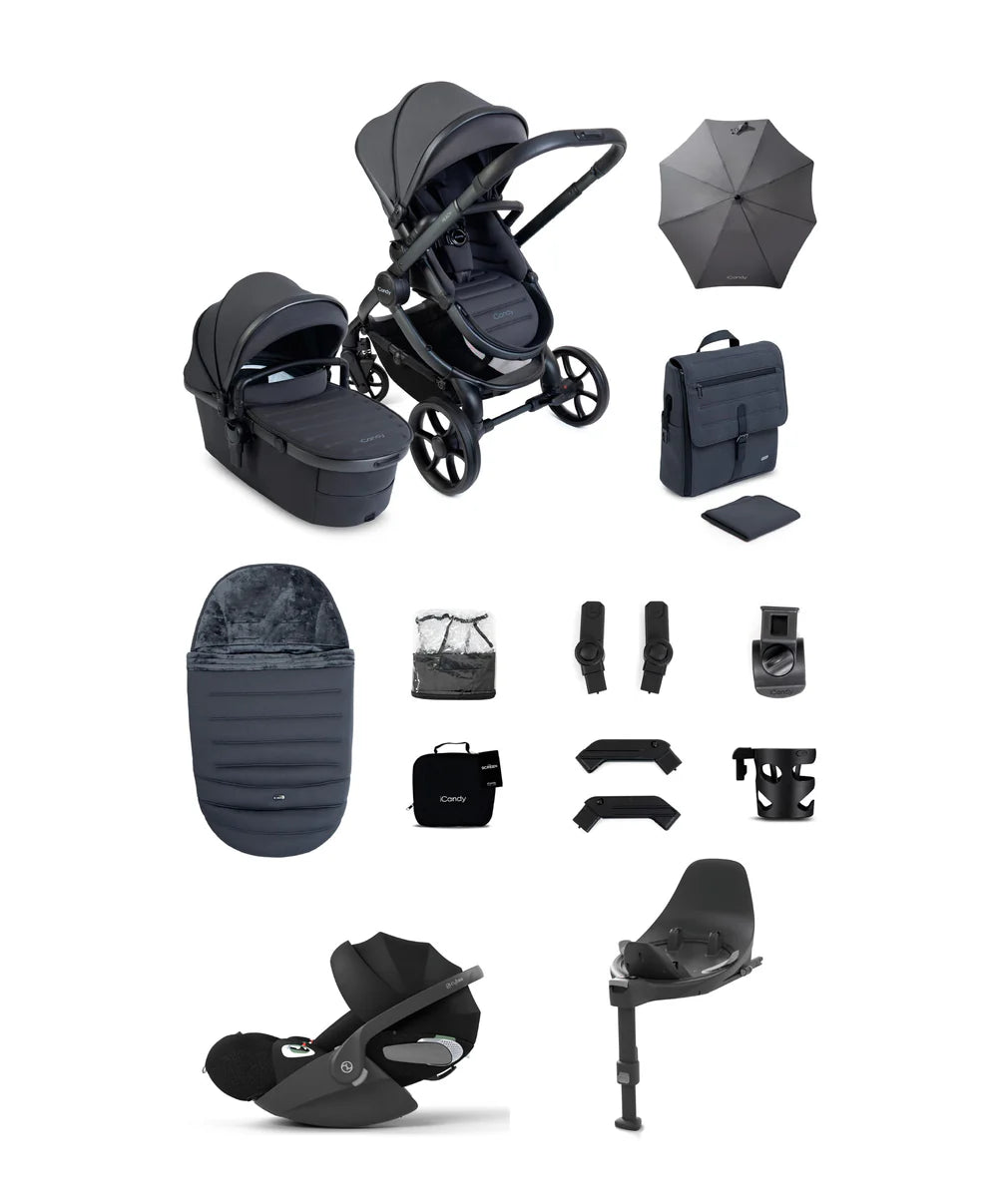 iCandy Peach 8 Complete Bundle with Cybex Cloud T i-Size Rotating Baby Car Seat - Grey