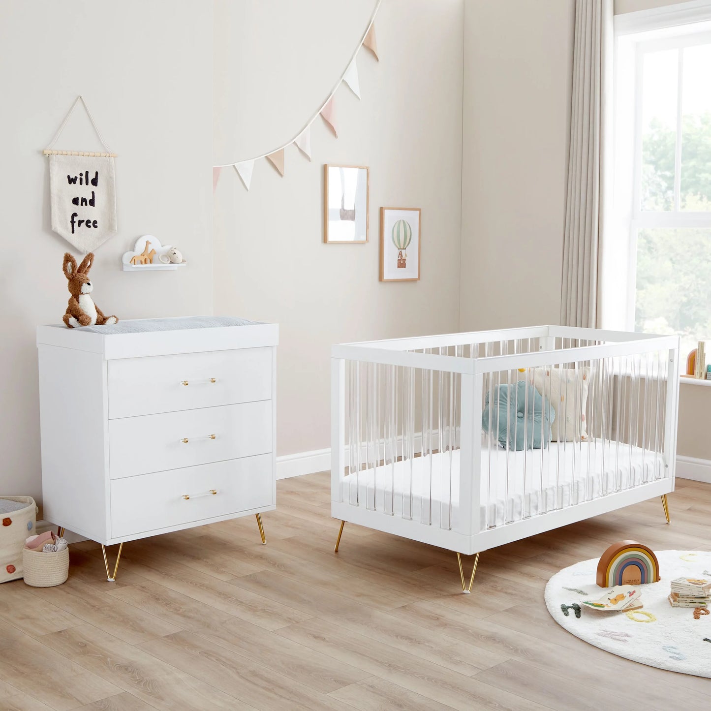 Babymore Kimi XL Acrylic 2 Piece Nursery Furniture Set *AUGUST OFFER FREE FOAM MATTRESS