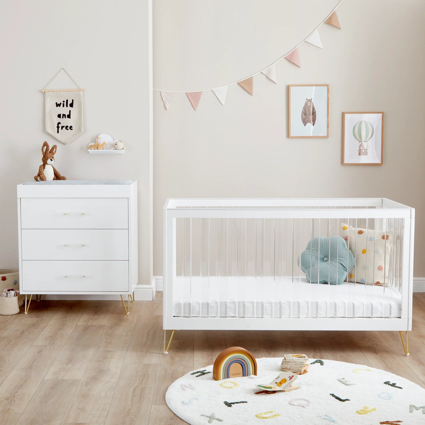 Babymore Kimi XL Acrylic 2 Piece Nursery Furniture Set *AUGUST OFFER FREE FOAM MATTRESS