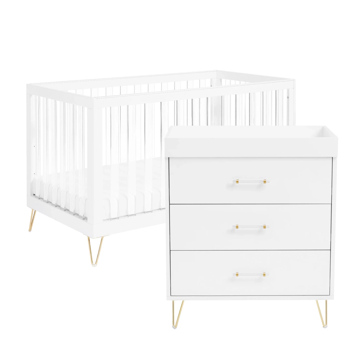 Babymore Kimi XL Acrylic 2 Piece Nursery Furniture Set *AUGUST OFFER FREE FOAM MATTRESS