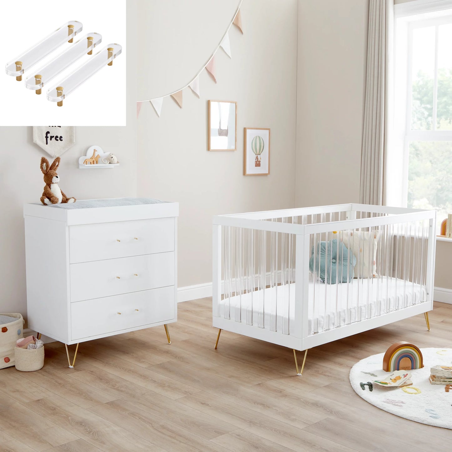 Babymore Kimi XL Acrylic 2 Piece Nursery Furniture Set *AUGUST OFFER FREE FOAM MATTRESS