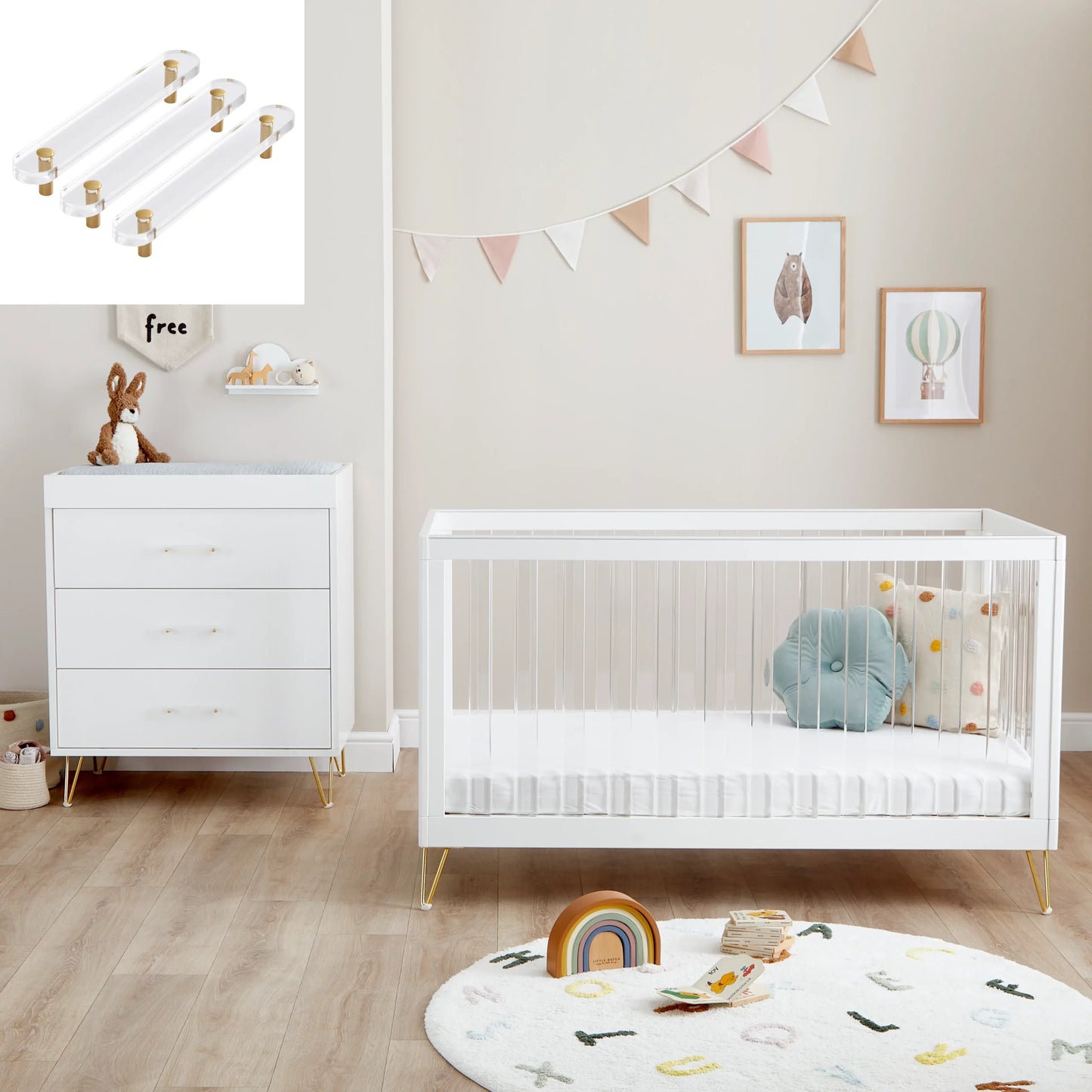Babymore Kimi XL Acrylic 2 Piece Nursery Furniture Set *AUGUST OFFER FREE FOAM MATTRESS