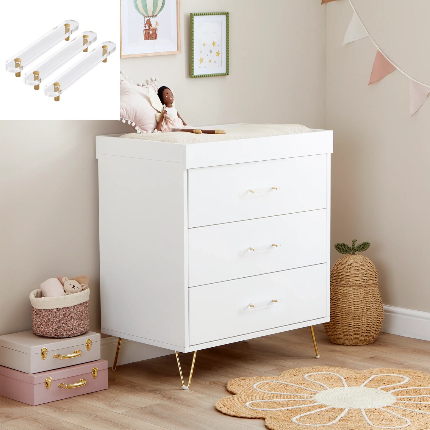 Babymore Kimi XL Acrylic 2 Piece Nursery Furniture Set *AUGUST OFFER FREE FOAM MATTRESS