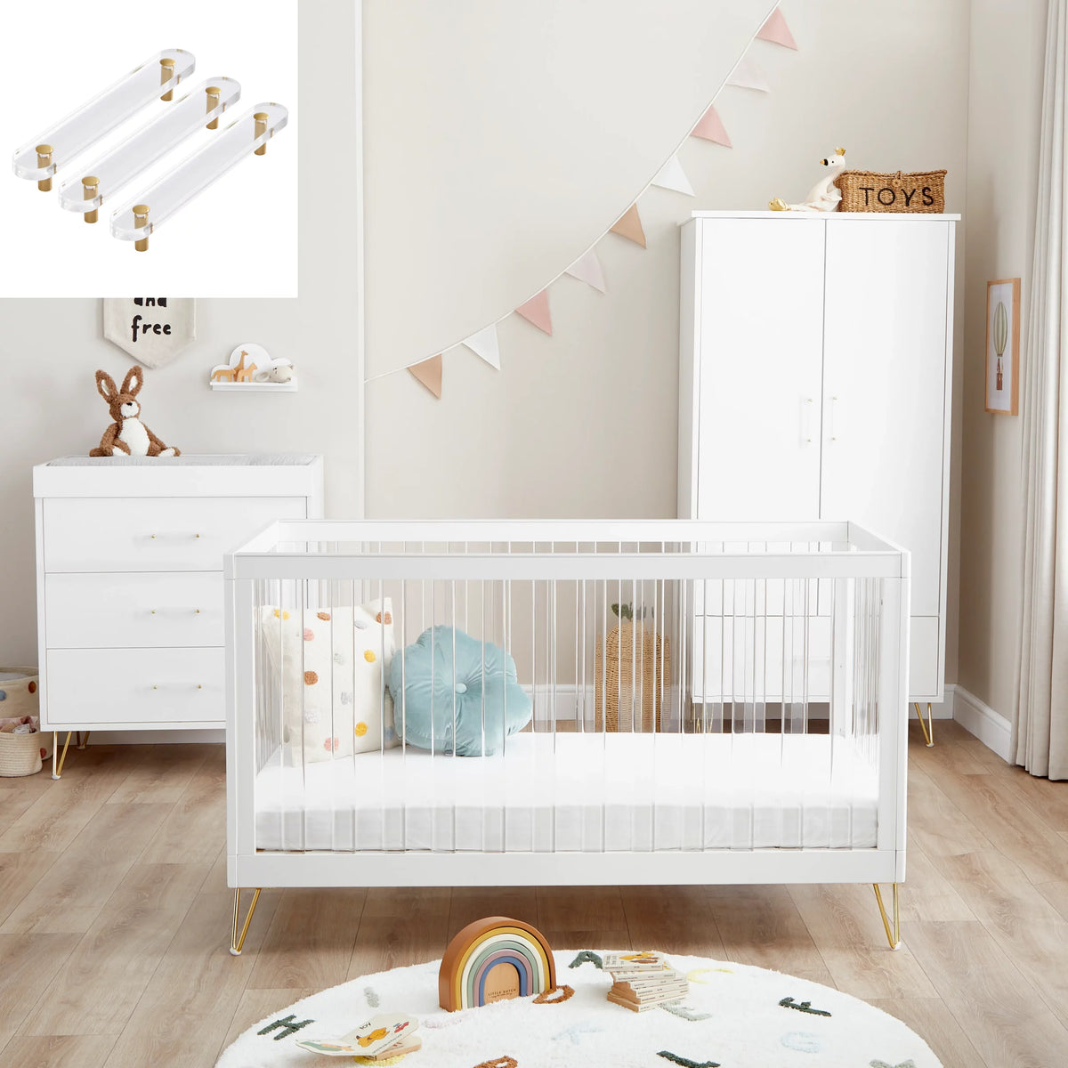 Babymore Kimi XL Acrylic 3 Piece Nursery Furniture Set