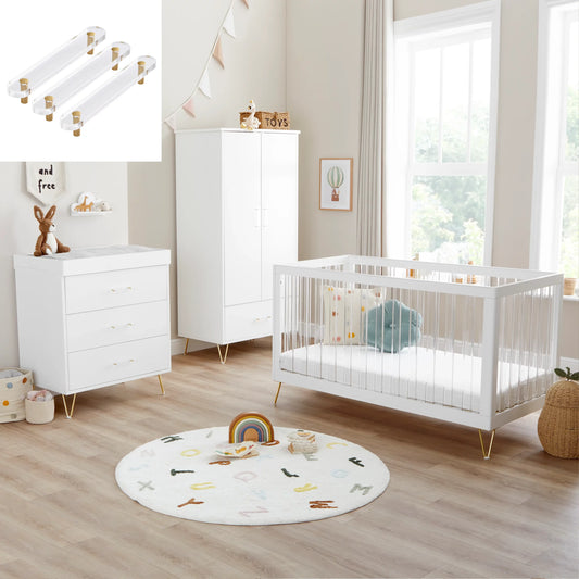 Babymore Kimi XL Acrylic 3 Piece Nursery Furniture Set *AUGUST OFFER  FREE FOAM MATTRESS