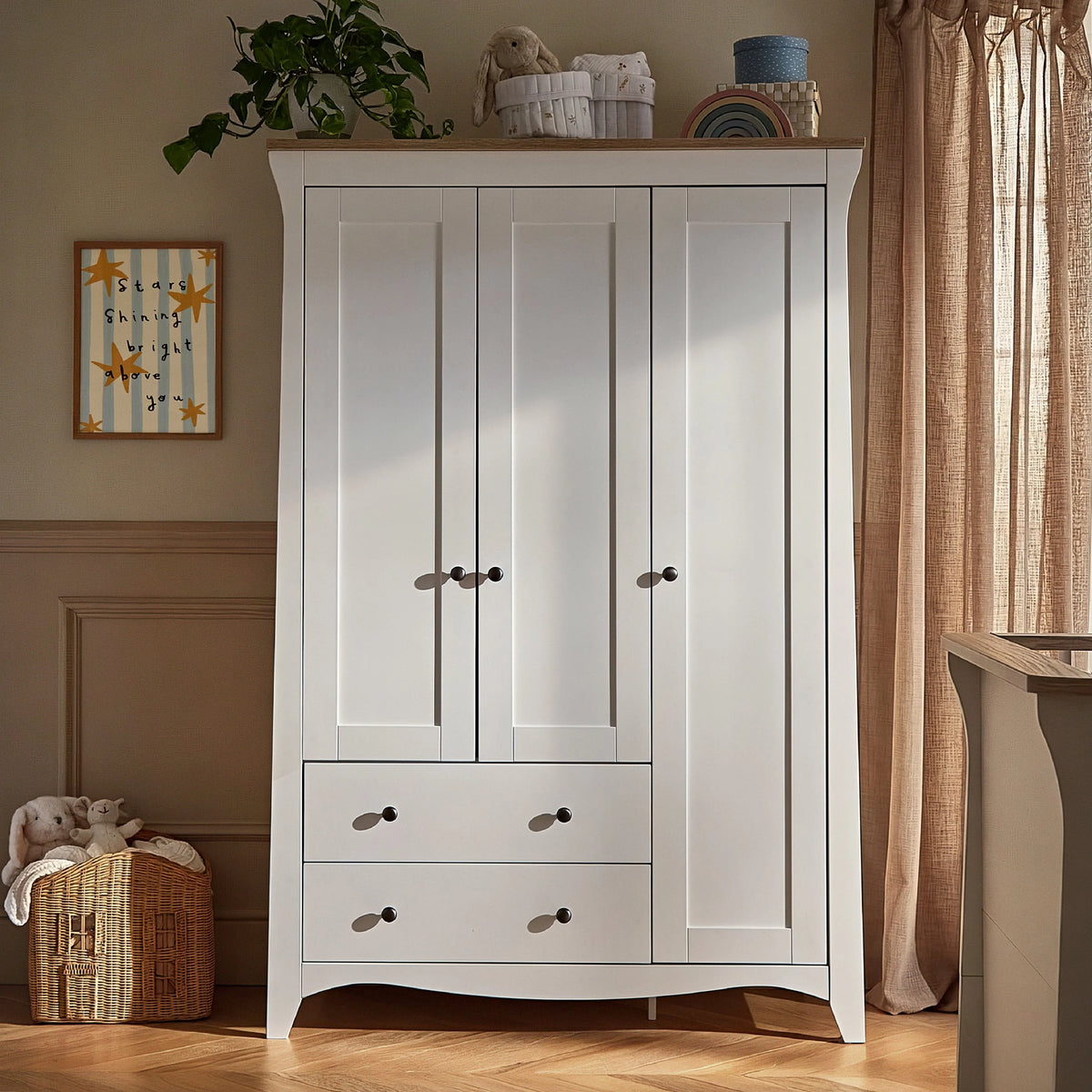 CuddleCo Clara Triple Wardrobe, White & Ash Pre Order