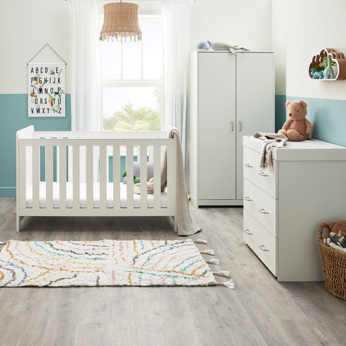 Babymore Caro 3 Piece Nursery Room Set – White Wash *AUGUST OFFER FREE FOAM MATTRESS