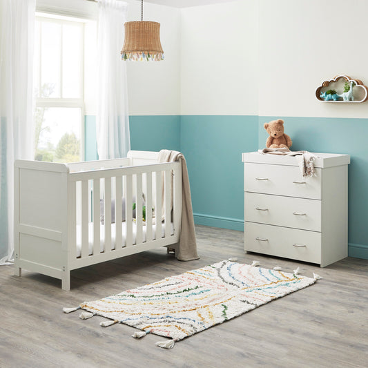 Babymore Caro Mini 2 Piece Nursery Room Set – White Wash *AUGUST OFFER FREE FOAM MATTRESS
