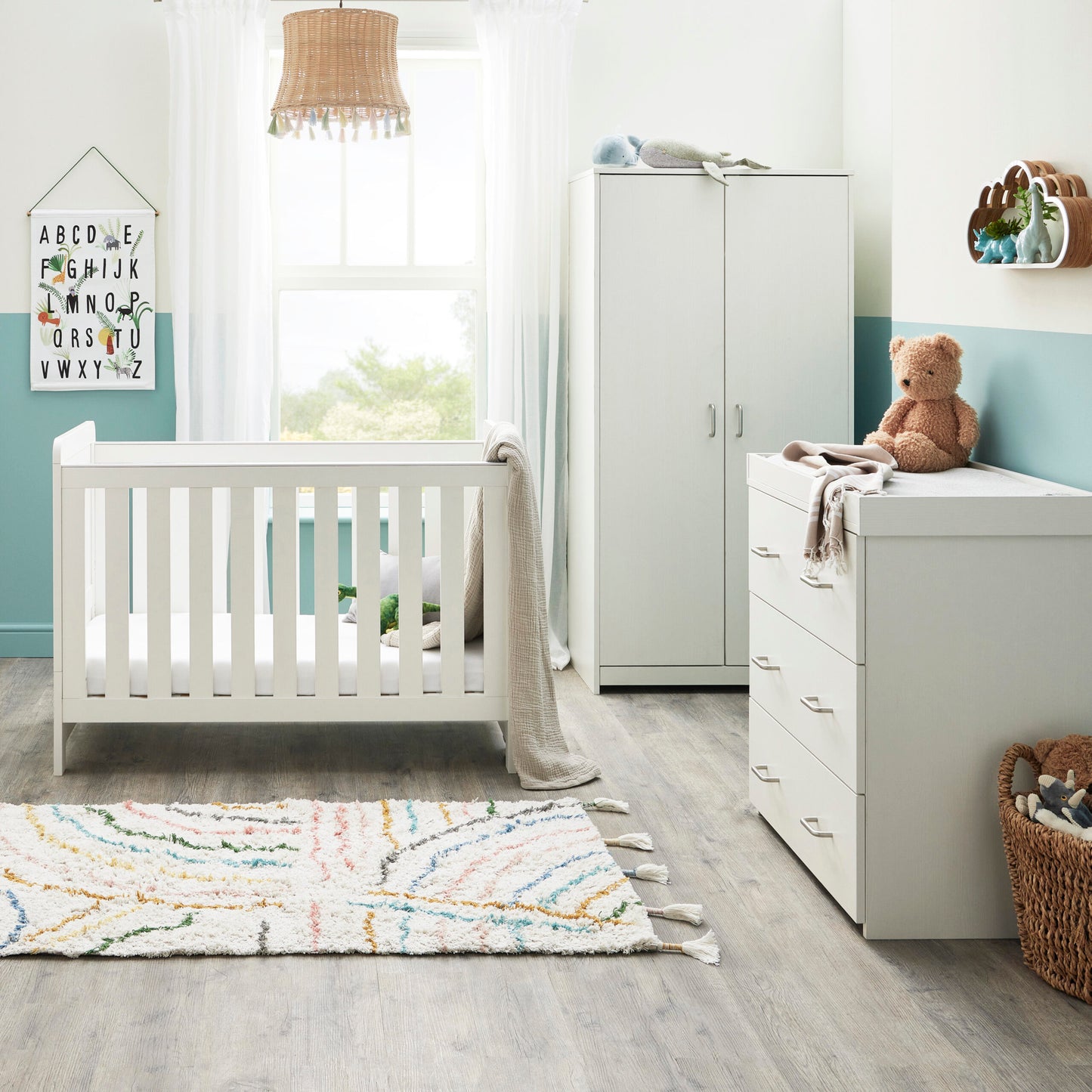 Babymore Caro Mini 3 Piece Nursery Room Set – White Wash *AUGUST OFFER FREE FOAM MATTRESS