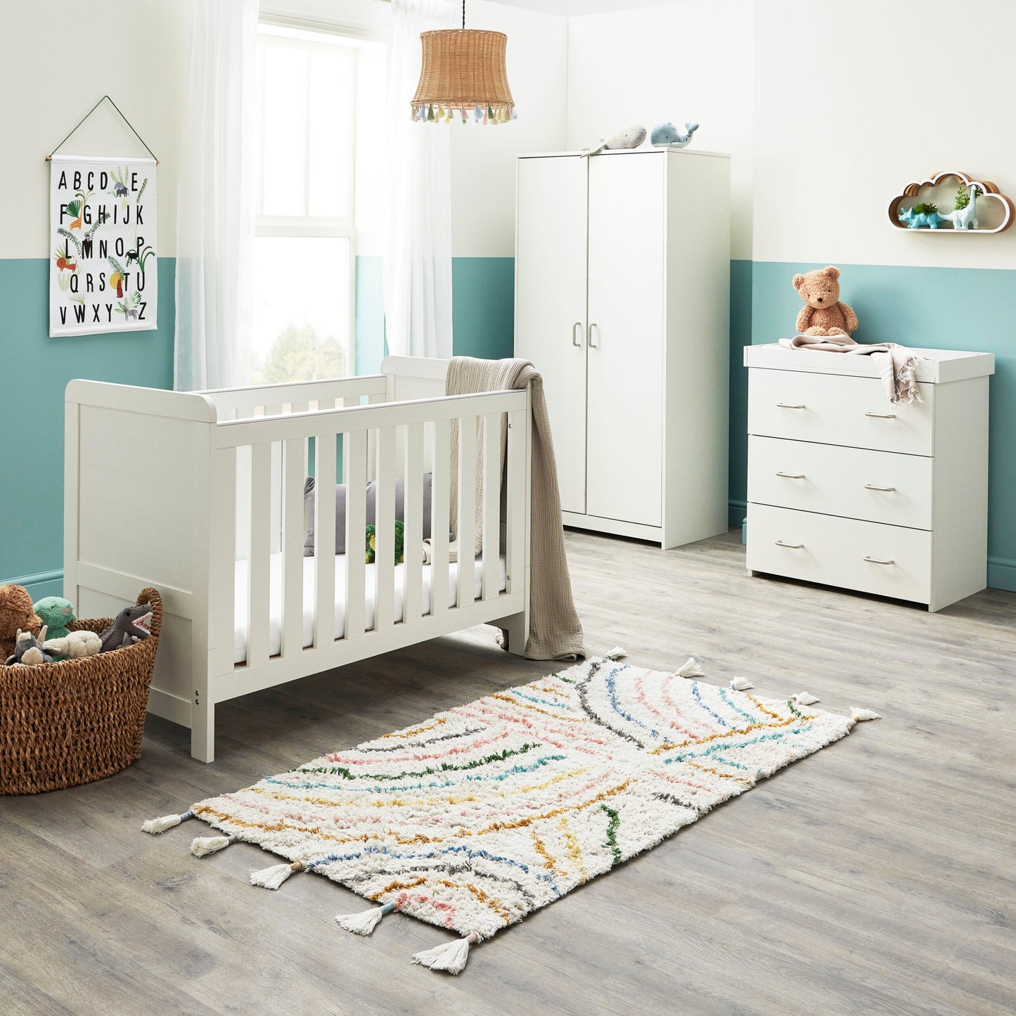Babymore Caro Mini 3 Piece Nursery Room Set – White Wash *AUGUST OFFER FREE FOAM MATTRESS
