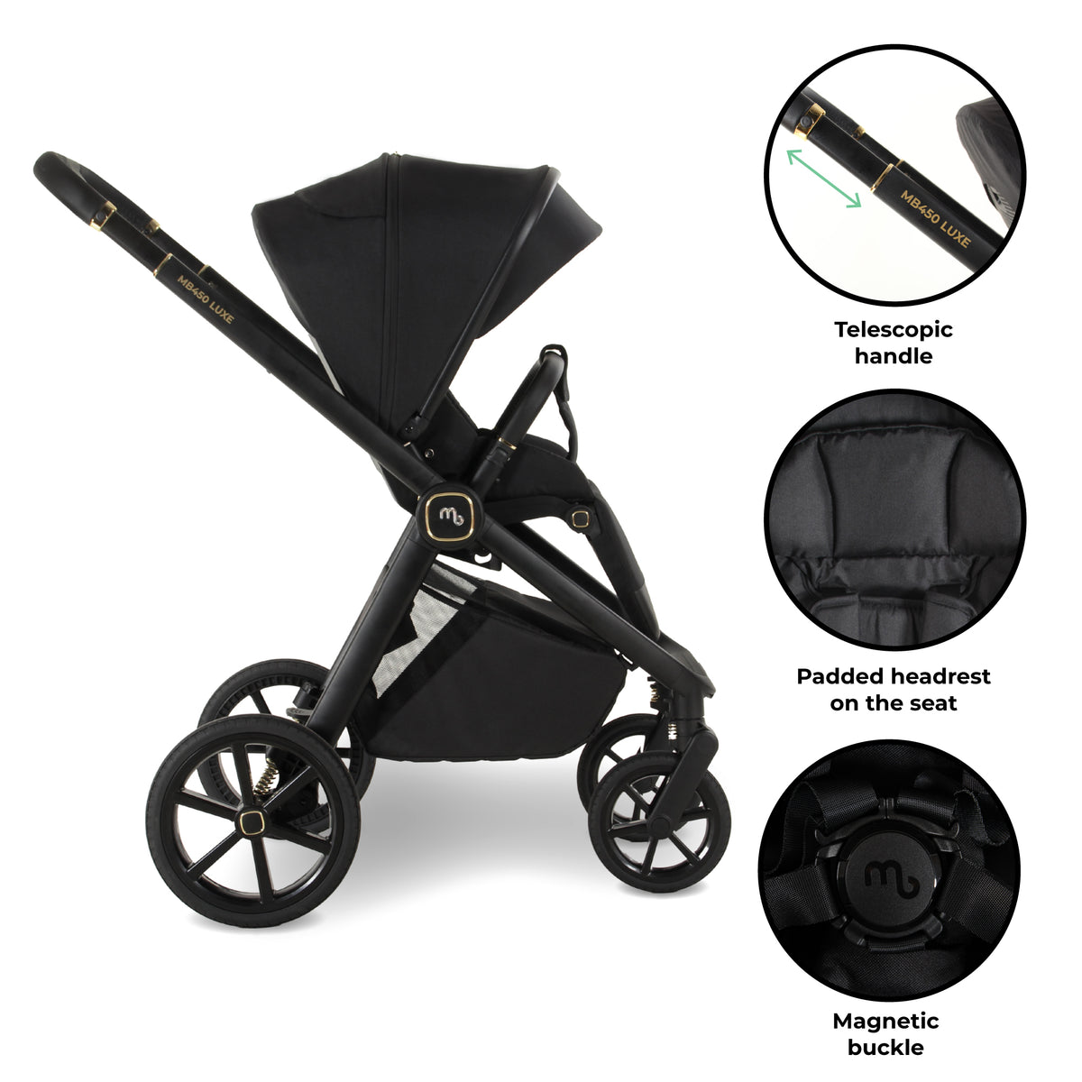 My Babiie MB450 LUXE 3-in-1 Travel System with Base - Black Pre Order
