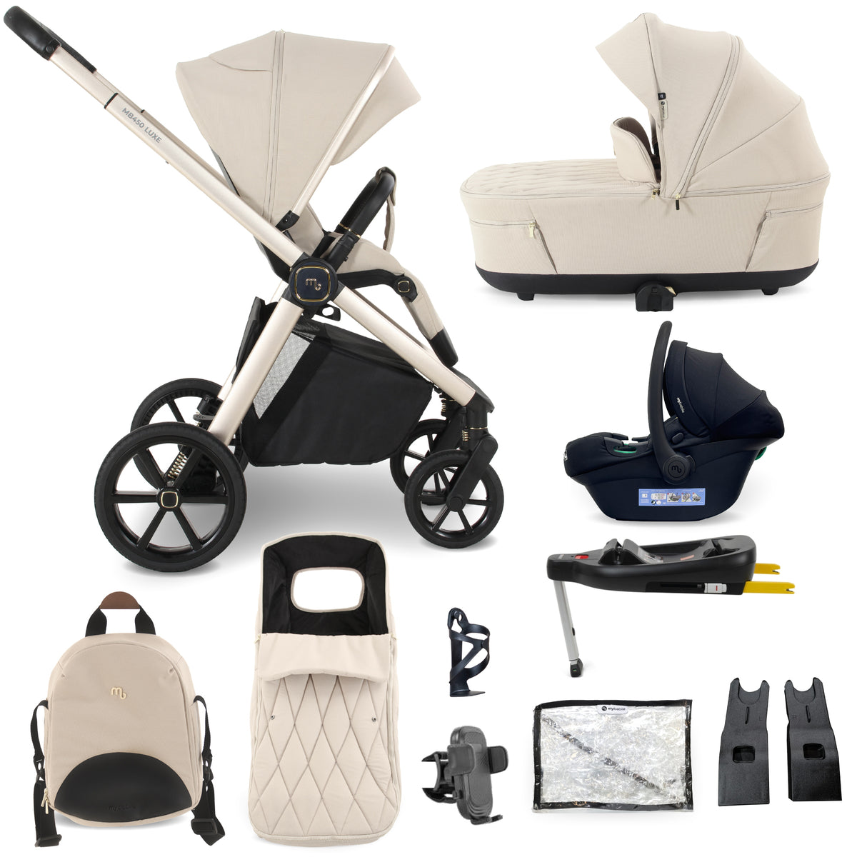 My Babiie MB450 LUXE 3-in-1 Travel System with Base - Feather Pre Order