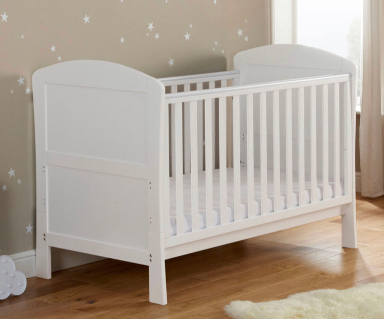 Babymore Aston drop side  Cot Bed & foam mattress- White