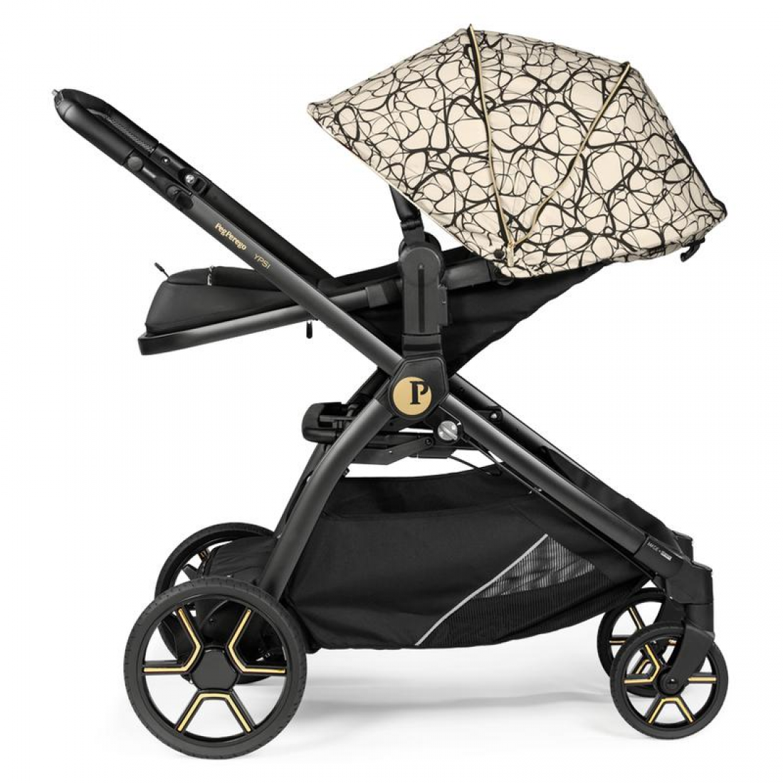 Peg Perego Ypsi 3 in 1 Lounge Modular Travel System Bundle, Graphic Gold