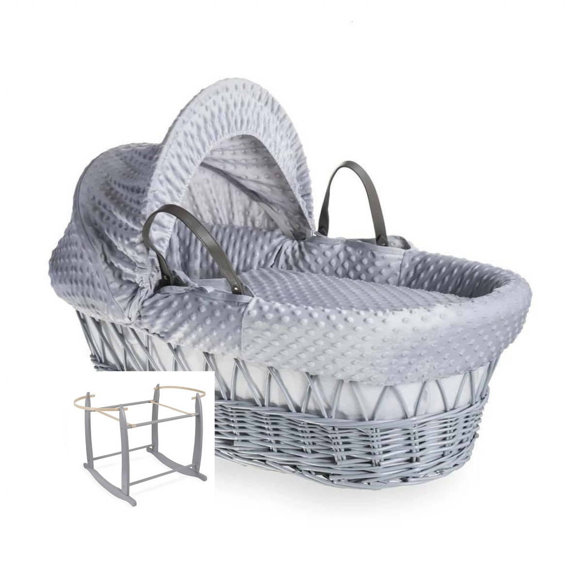 Clair De Lune Dimple Grey Wicker Moses Basket & Stand-Grey