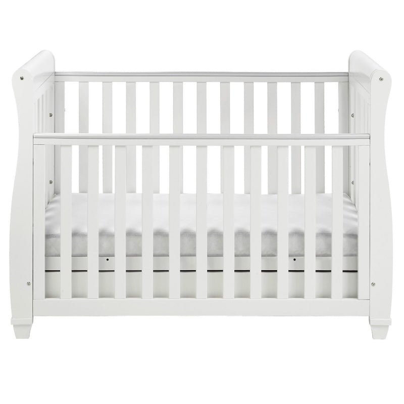 Babymore Eva Sleigh Cot Bed Drop side  with Drawer-White *AUGUST OFFER