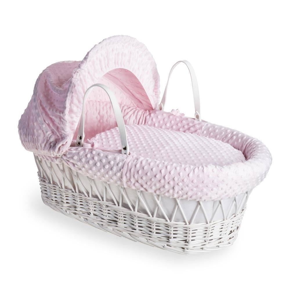 Clair De Lune Dimple Pink Wicker Moses Basket & Stand-White