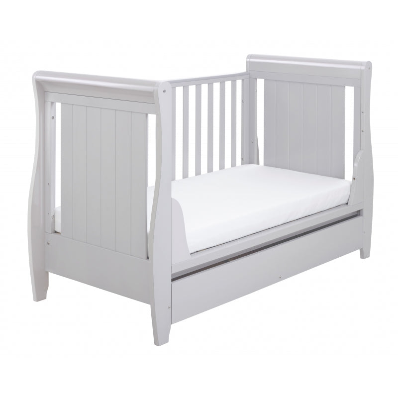 Babymore Stella Sleigh Drop Side  Convertible Cot Bed & cot top changer - Grey