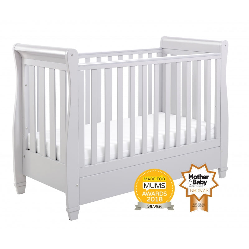 Babymore Eva Sleigh Cot Bed Drop side with Drawer-Grey *AUGUST OFFER
