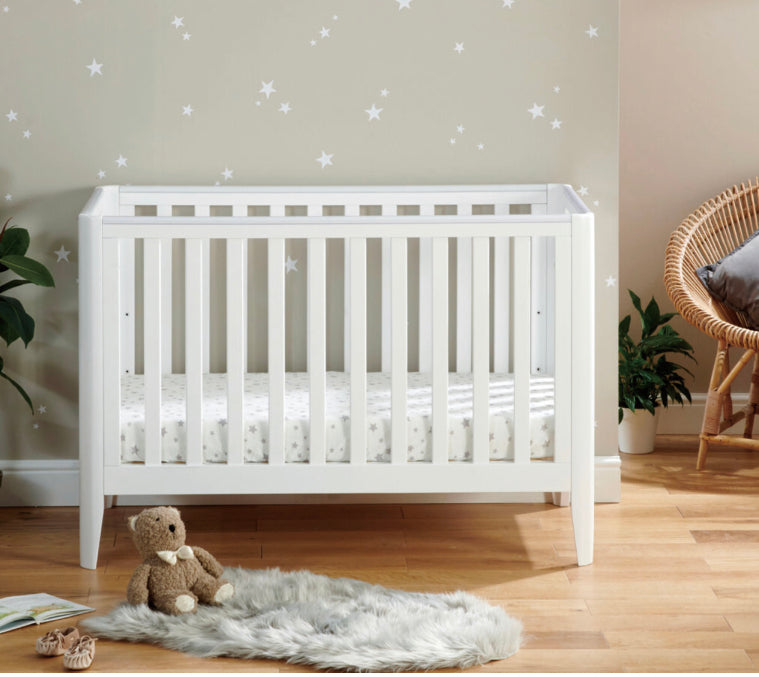 Babymore Iris Cot Bed & cot top changer & foam mattress -White