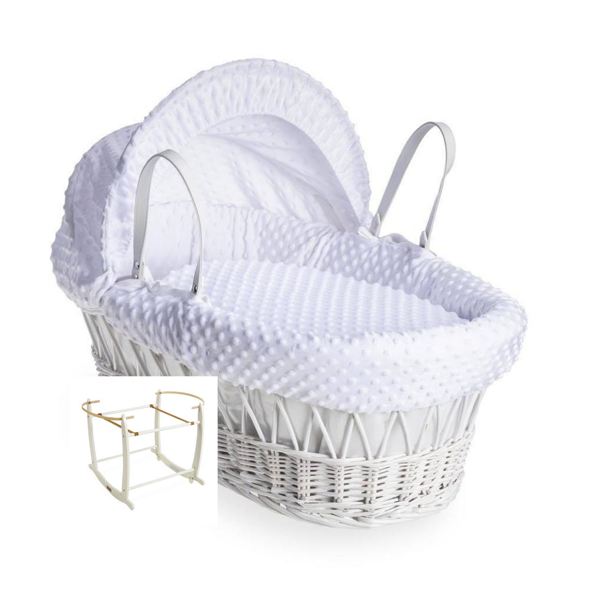 Clair De Lune Dimple White Wicker Moses Basket & Stand-White