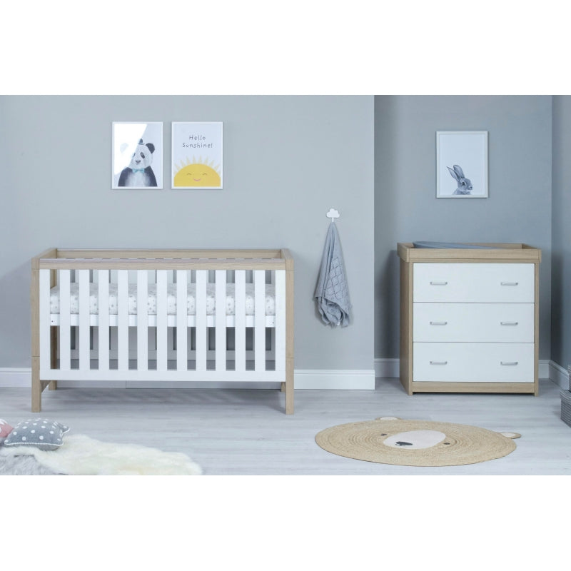 Babymore Luno 2 Piece Furniture Room Set-Oak & White