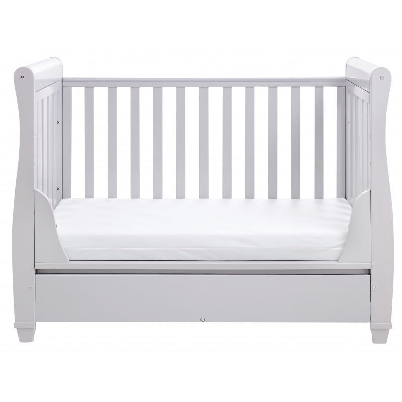 Babymore Eva Sleigh Cot Bed Drop side with Drawer-Grey *AUGUST OFFER