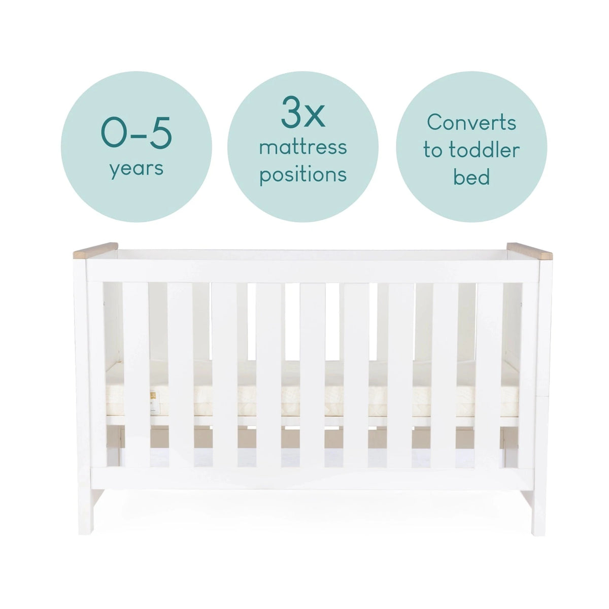 Cuddle Co Aylesbury 3 Piece Nursery Furniture Set (Cot Bed, Dresser & Wardrobe) - White & Ash