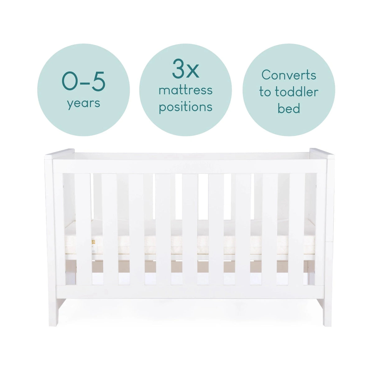 Cuddle Co Aylesbury 3 Piece Nursery Furniture Set (Cot Bed, Dresser & Wardrobe) - White