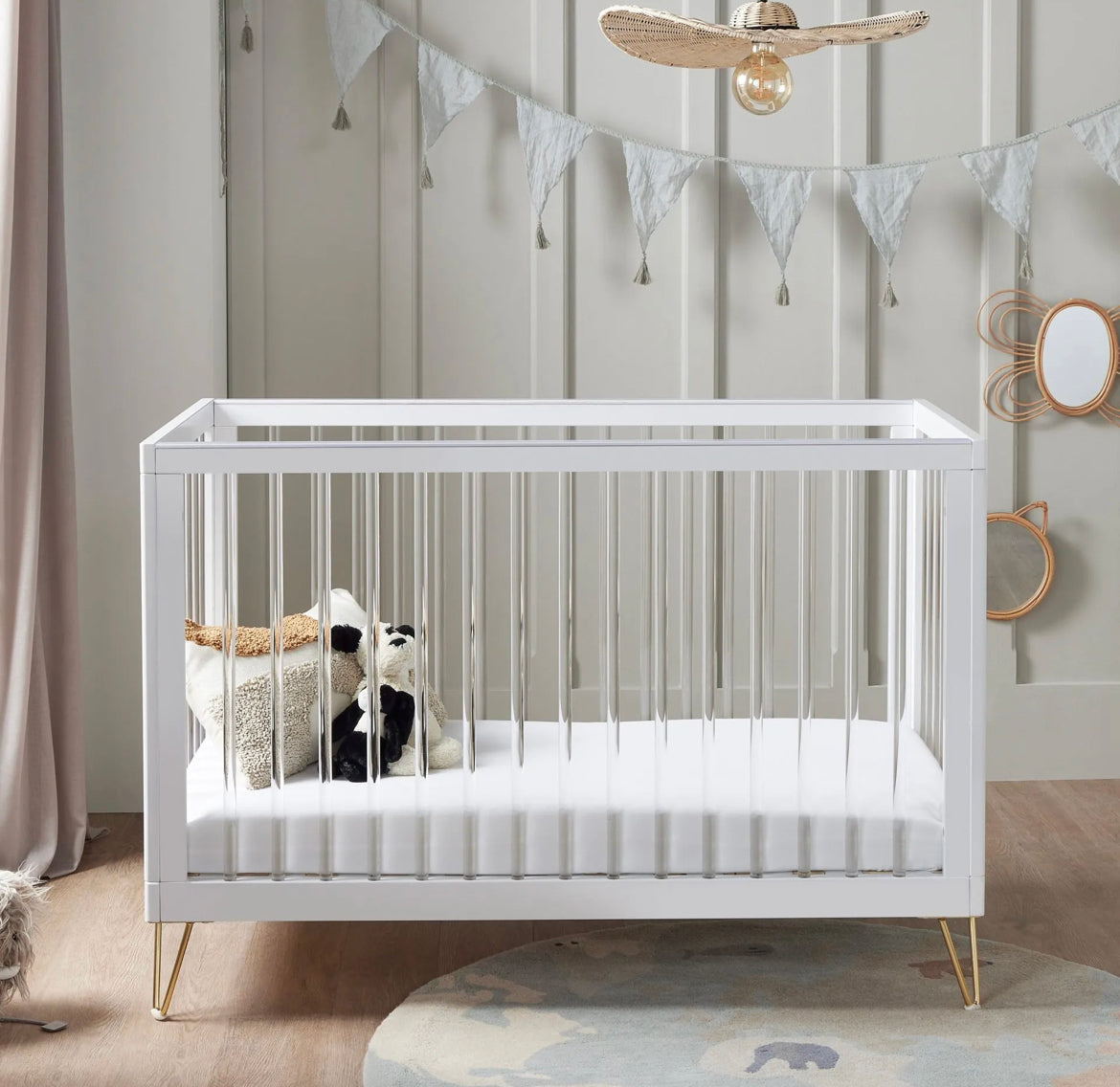 Babymore Kimi Cot Bed – White Acrylic *AUGUST OFFER