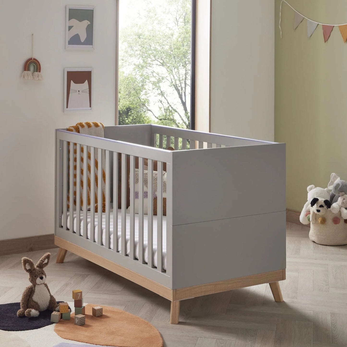 Babymore Mona cot bed - Grey *AUGUST OFFER FREE FIBRE MATTRESS